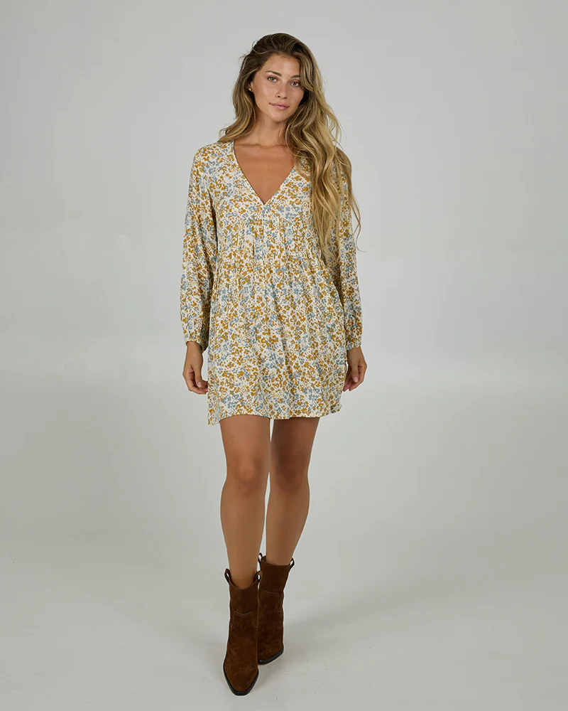 Hidden Ditsy Ls Dress - Honey