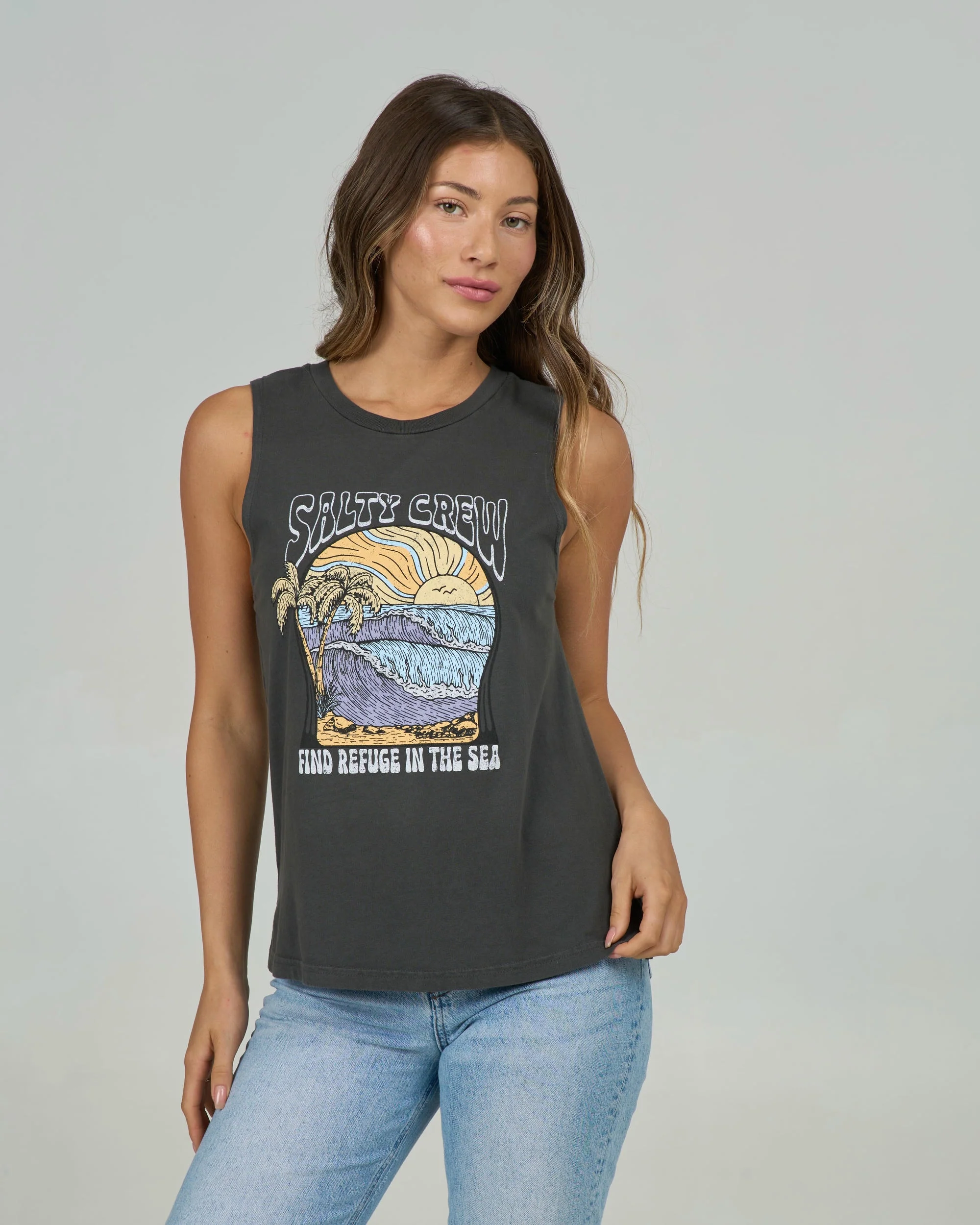 Keyhole Muscle Tank - Charcoal