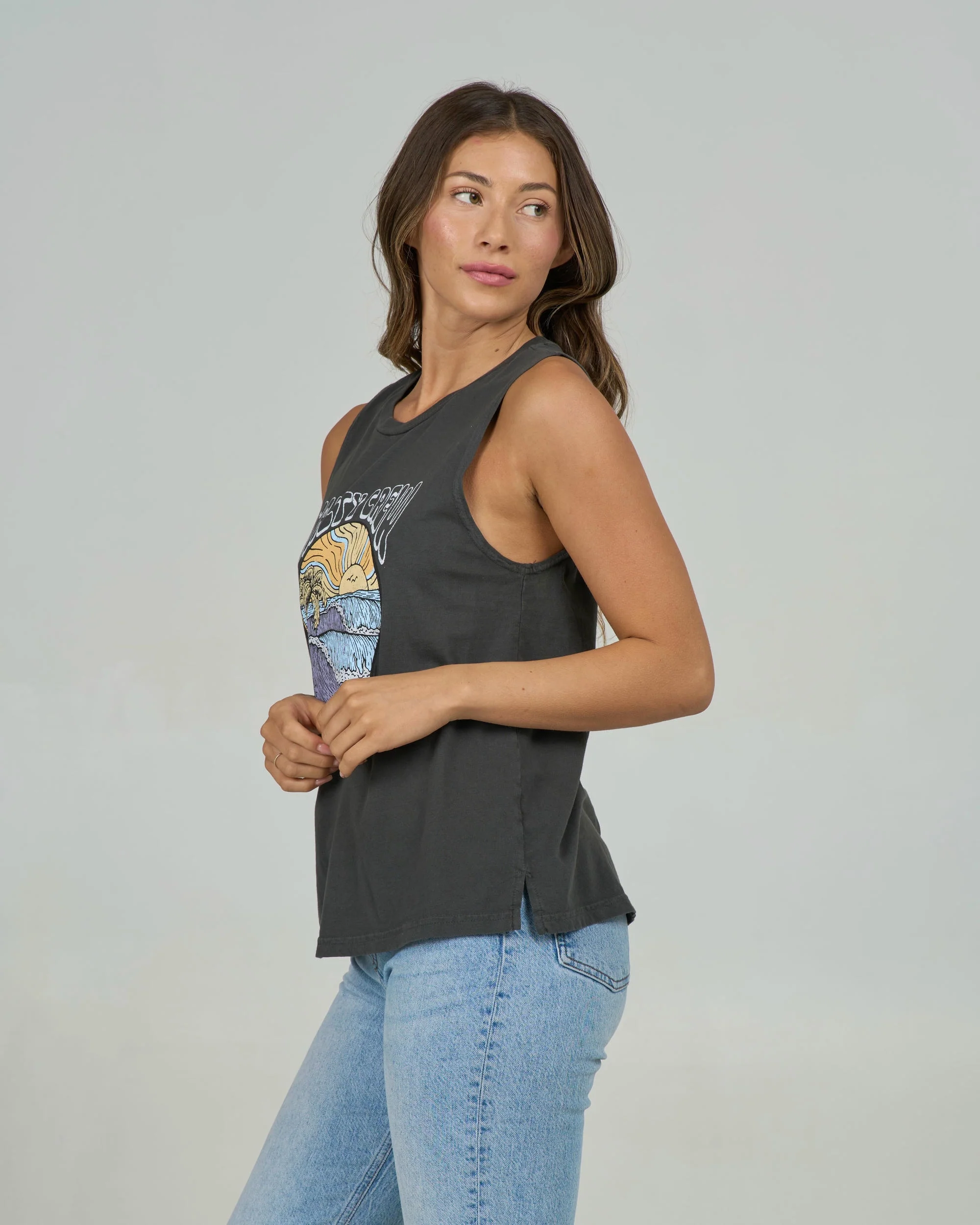 Keyhole Muscle Tank - Charcoal - Image 4