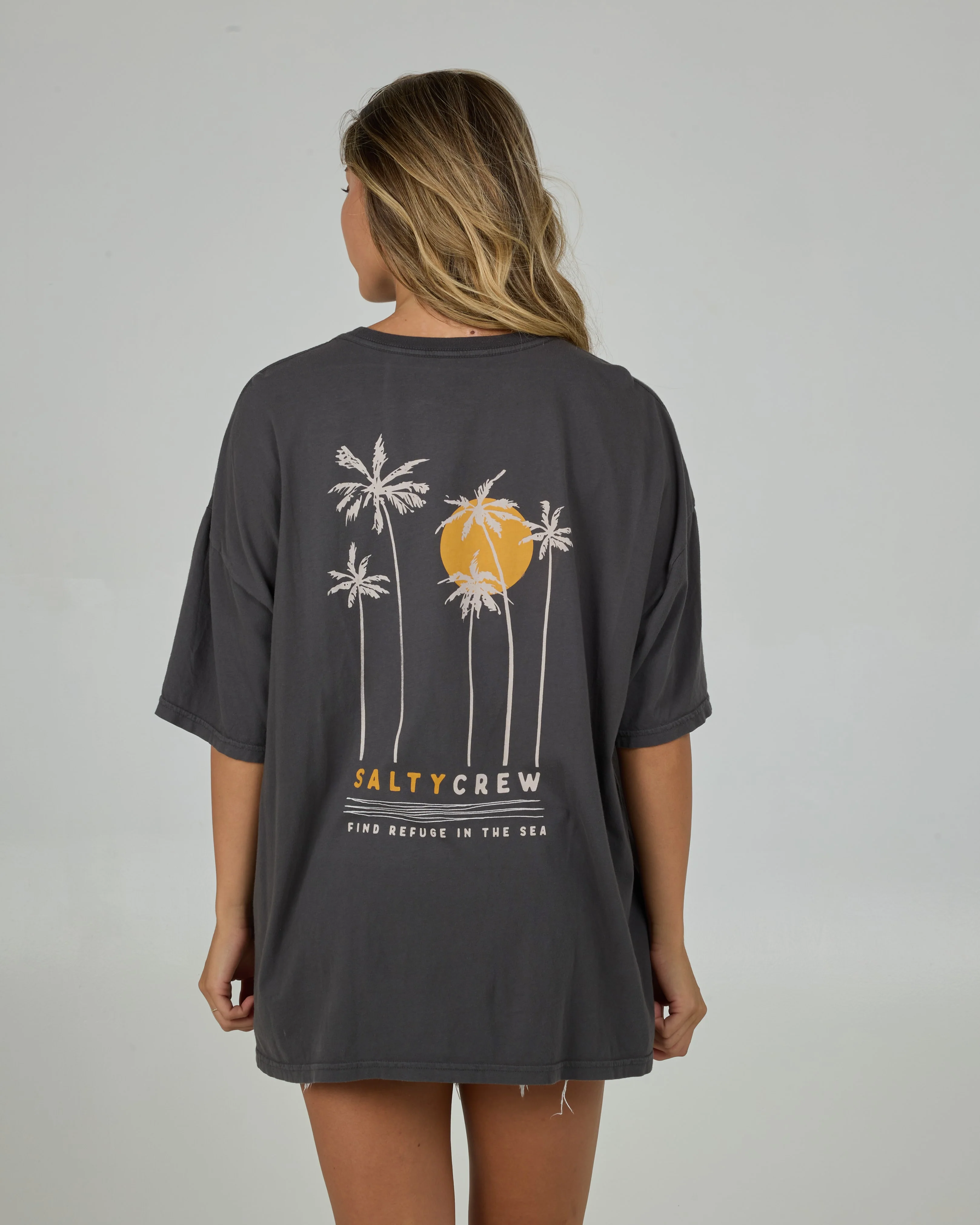 Palm Set Cover Up Tee - Charcoal - Image 3